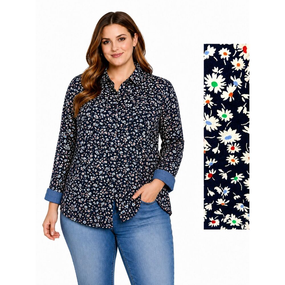 Lands End Plus Cotton Long Sleeve Tunic Blouse Size 1X